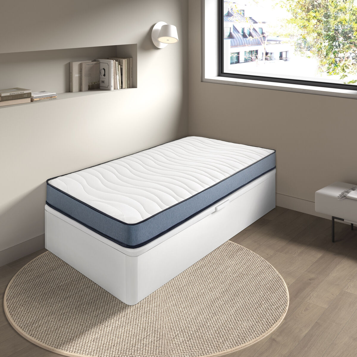 Pack SHERPA 15 90x190cm espuma y canapé lateral blanco SOMNALIS
