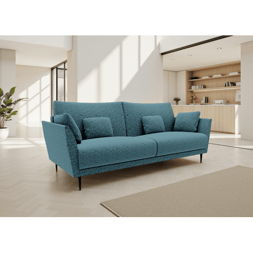 Sofá TORINO de 3 lugares em tecido 1 cor azul turquesa