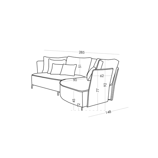 Chaise longue LUGANO direita 4 lugares tecido 3 cor antracite