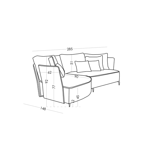Chaise longue LUGANO esquerda 4 lugares tecido 2 cor branco