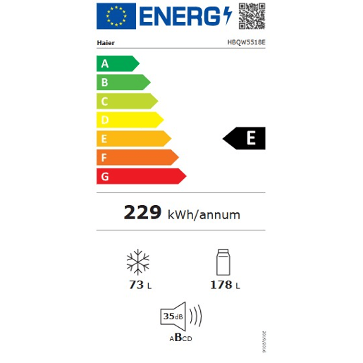 Combinado encastre HAIER HBQW5518E 251 litros No Frost Combinado encastre HAIER HBQW5518E 251 litros No Frost