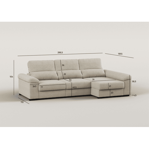 Chaise longue reversÃvel ROBERT com cama cor bege Chaise longue reversÃvel ROBERT com cama cor bege