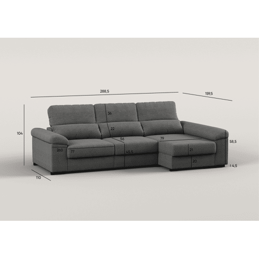 Chaise longue reversível ROBERT com cama cor antracite