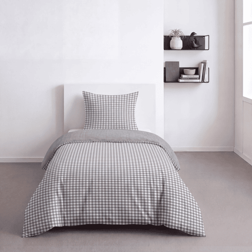Capa de edredão VICHY algodão cama de 90cm cinza