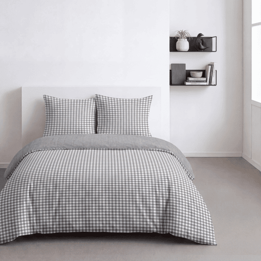 Capa de edredão VICHY algodão cama de 135cm cinza Capa de edredão VICHY algodão cama de 135cm cinza