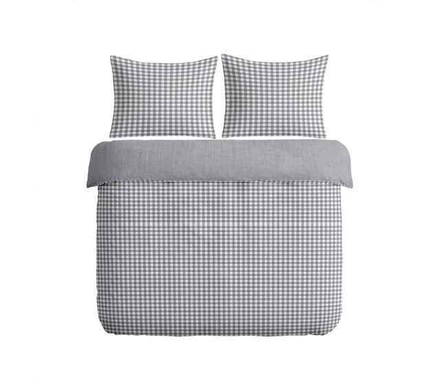 Funda nórdica algodón vichy cama 180cm color gris