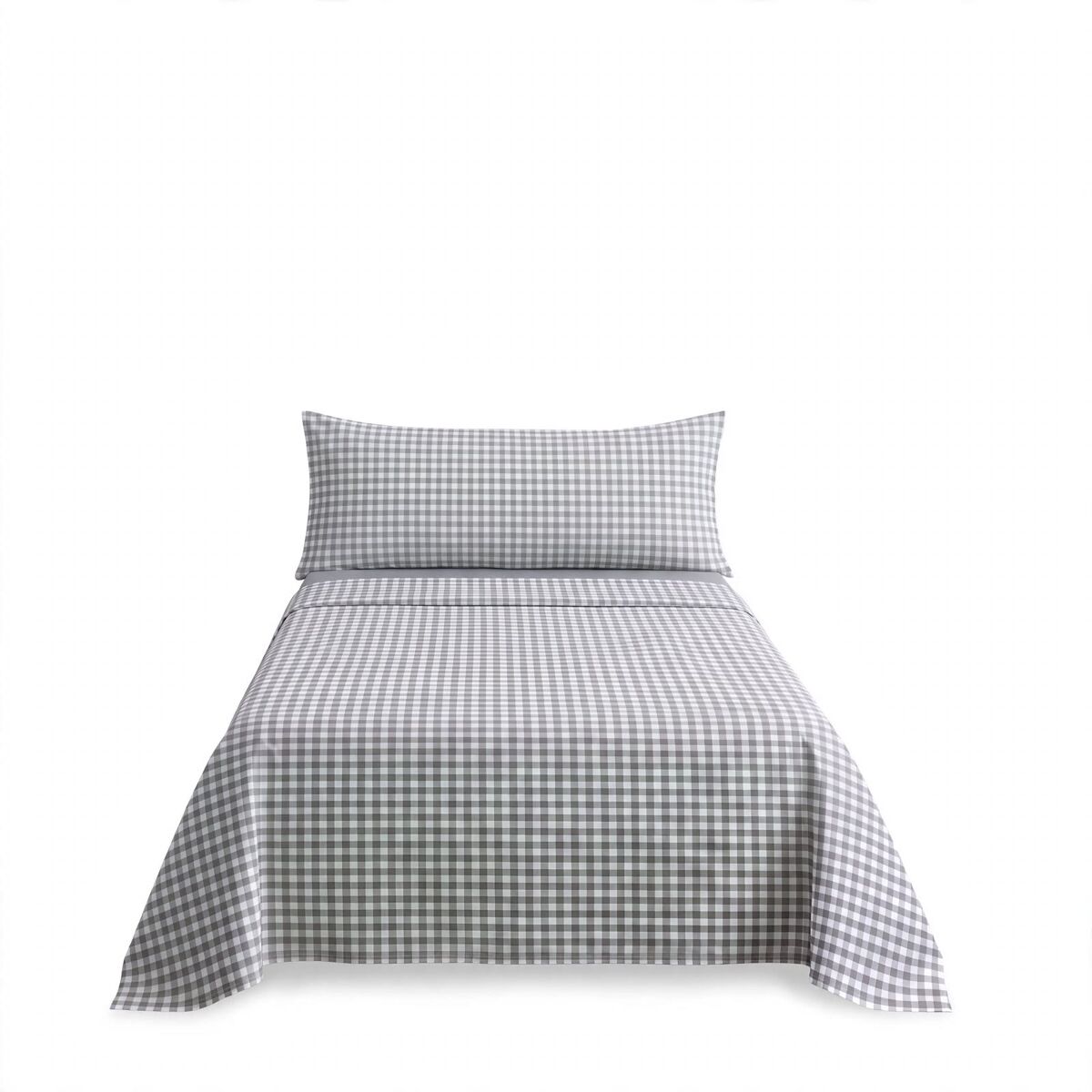 Juego sábanas algodón vichy cama 90cm color gris