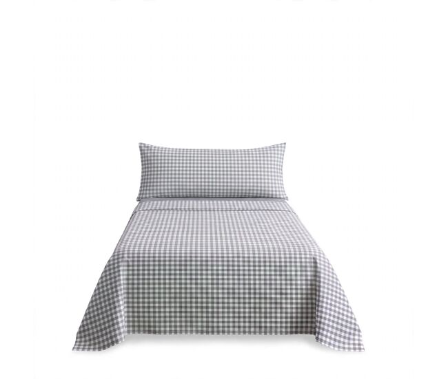 Juego sábanas algodón vichy cama 90cm color gris