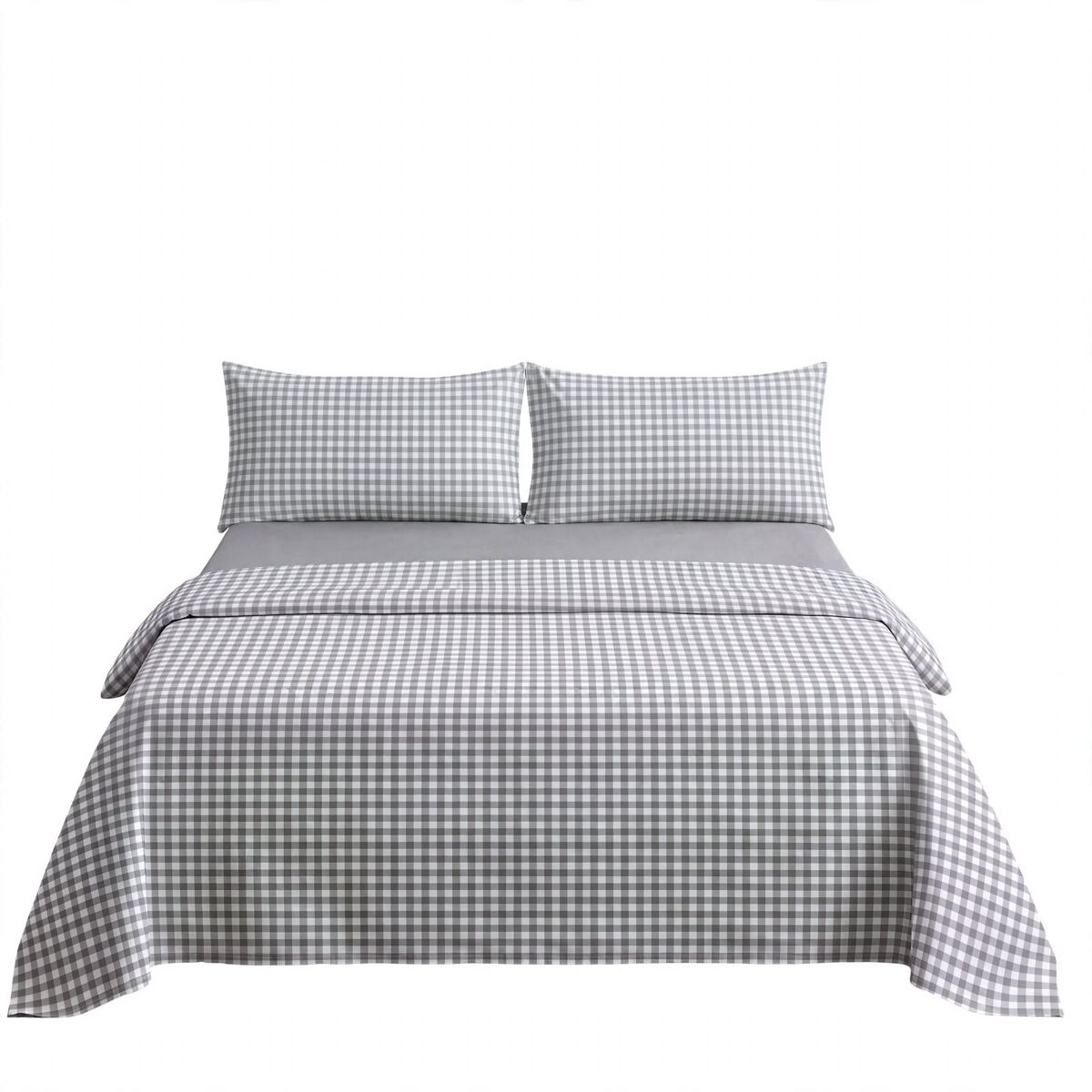 Juego sábanas algodón vichy cama 135cm color gris