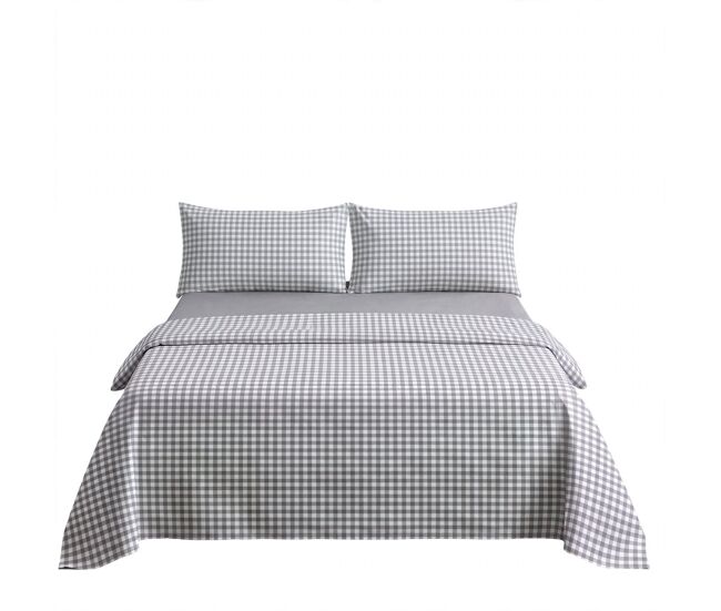 Juego sábanas algodón vichy cama 135cm color gris