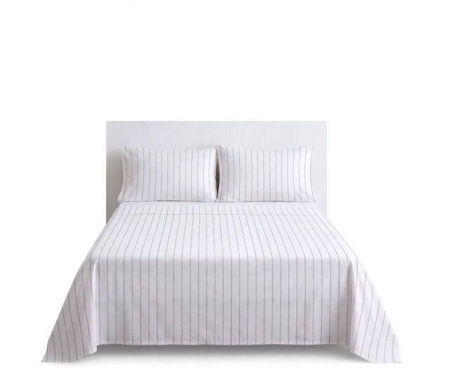 Juego sábanas algodón india cama 135cm color blanco y gris