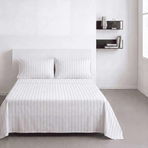 Jogo de lençóis INDIA algodão cama de 135cm branco e cinza