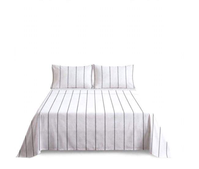 Juego sábanas algodón elsa cama 150cm color blanco y gris