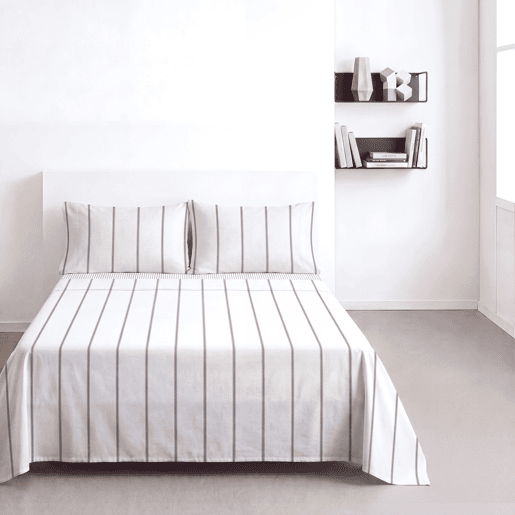 Jogo de lençóis ELSA algodão cama de 150cm branco e cinza Jogo de lençóis ELSA algodão cama de 150cm branco e cinza