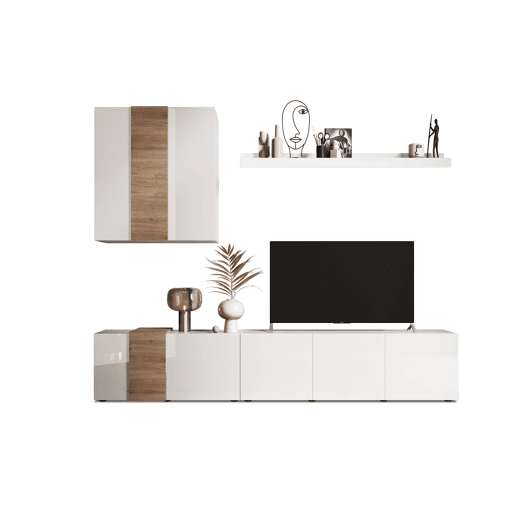 Compacto de TV VENUS 195cm branco brilhante e carvalho