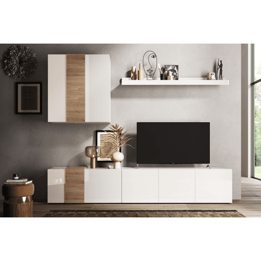 Compacto de TV VENUS 195cm branco brilhante e carvalho