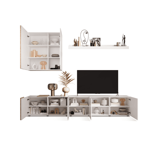 Compacto de TV VENUS 195cm branco brilhante e carvalho