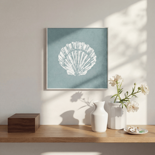 Quadro deco art CONCHA 40x40cm com relevo e moldura