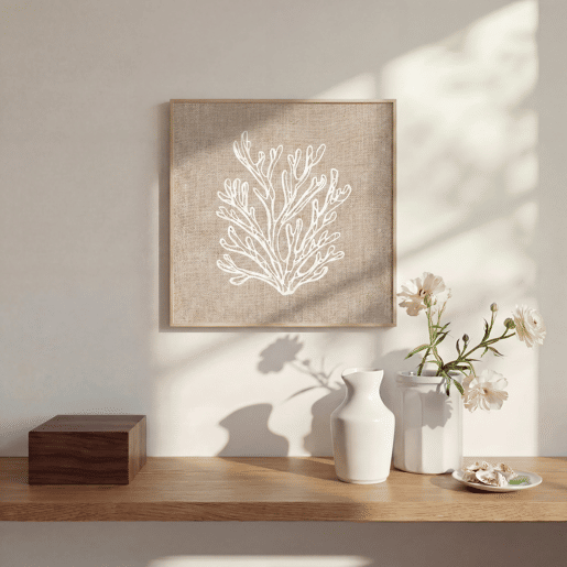 Quadro deco art CORAL 40x40cm com relevo e moldura