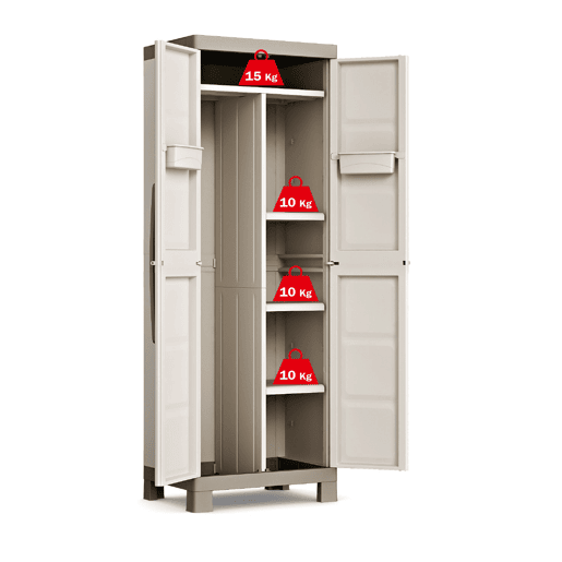 Armário para vassouras EXCELLENCE resina 65x182x45cm bege e cinza Armário para vassouras EXCELLENCE resina 65x182x45cm bege e cinza