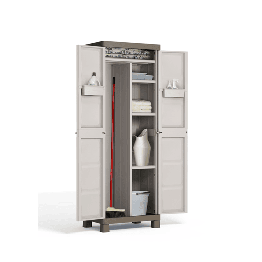 Armário para vassouras EXCELLENCE resina 65x182x45cm bege e cinza Armário para vassouras EXCELLENCE resina 65x182x45cm bege e cinza