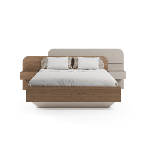 Cama 160x200cm HALO creme e carvalho com 2 mesas e cabeceira