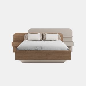 Cama 160x200cm HALO creme e carvalho com 2 mesas e cabeceira