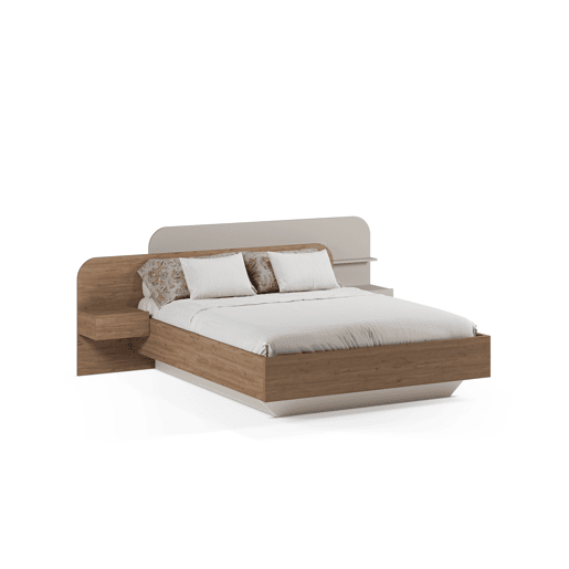 Cama 160x200cm HALO creme e carvalho com 2 mesas e cabeceira