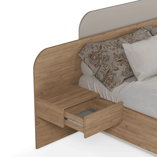 Cama 160x200cm HALO creme e carvalho com 2 mesas e cabeceira