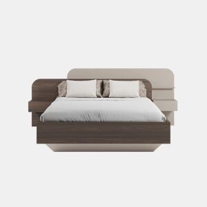 Cama 160x200cm HALO creme e nogueira com 2 mesas e cabeceira