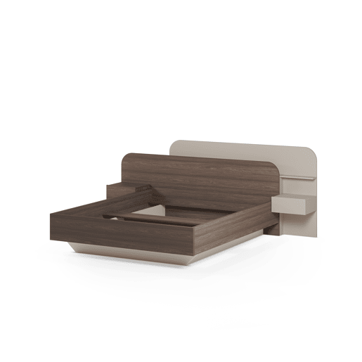 Cama 160x200cm HALO creme e nogueira com 2 mesas e cabeceira
