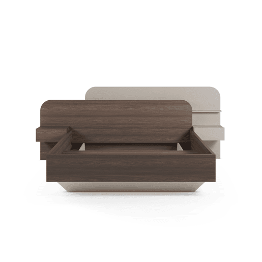 Cama 160x200cm HALO creme e nogueira com 2 mesas e cabeceira