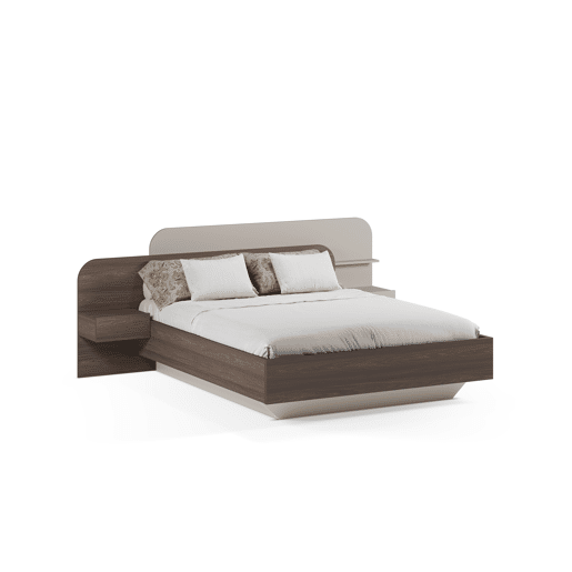 Cama 160x200cm HALO creme e nogueira com 2 mesas e cabeceira