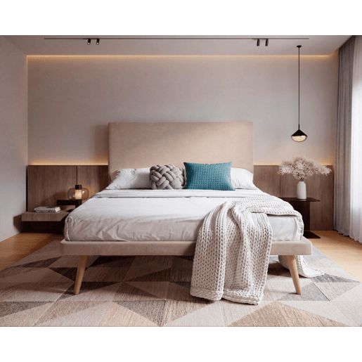 Cama PALACE fixa 140x190cm tecido cor bege Cama PALACE fixa 140x190cm tecido cor bege