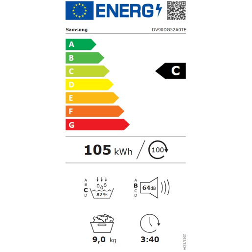 Máquina de secar roupa SAMSUNG DV90DG52A0TEEC 9kg bomba de calor
