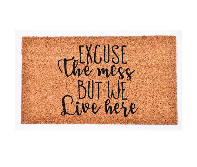 Felpudo coco natural we live here 40x70cm