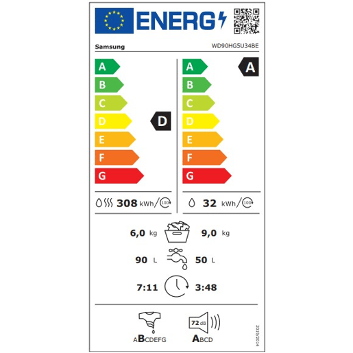 Máquina lavar e secar roupa SAMSUNG WD90HG5U34BEEC 9kg6kg