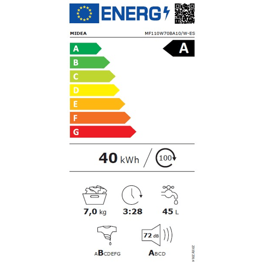 Máquina lavar roupa MIDEA MF110W70BA10EW-ES 7kg 1400rpm