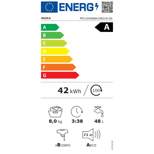 Máquina lavar roupa MIDEA MF110W80BA10EGW-ES 8kg 1400rpm