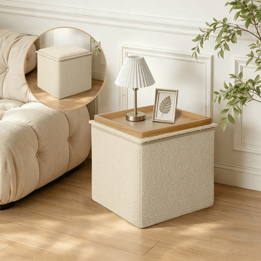 Puff OSLO tampa de madeira 38x76x38cm branco