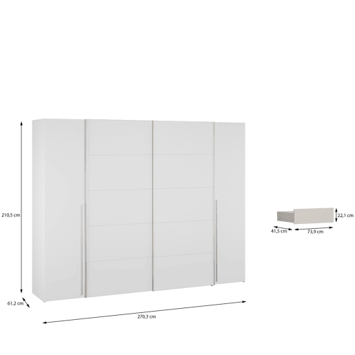 Roupeiro SAND 2 portas de abrir e 2 portas de correr 270cm branco Roupeiro SAND 2 portas de abrir e 2 portas de correr 270cm branco