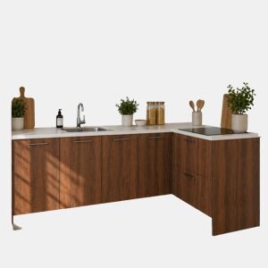 Cozinha ESENCIAL L2415 L 2,4x1,5m 16mm cinza e madeira natural
