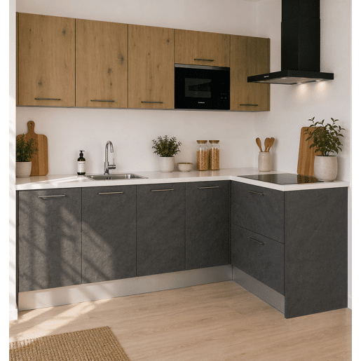 Cozinha ESENCIAL L2415 L 2,4x1,5m 16mm cinza escuro e carvalho Cozinha ESENCIAL L2415 L 2,4x1,5m 16mm cinza escuro e carvalho
