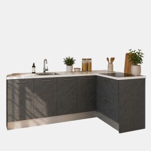 Cozinha ESENCIAL L2415 L 2,4x1,5m 16mm cinza escuro e carvalho