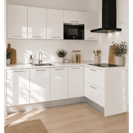 Cozinha ESENCIAL L2415 L 2,4x1,5m 20mm laminado branco brilhante
