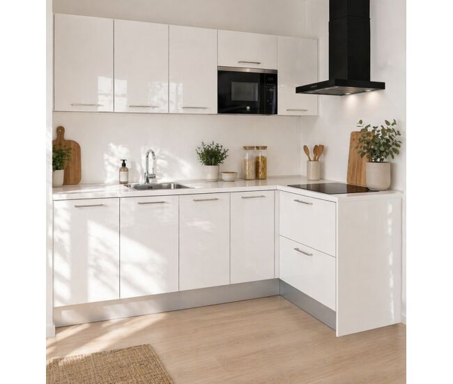 Cocina esencial l2415 en l2,4x1,5m 20mm laminado blanco brillo