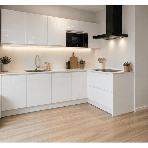 Cozinha ESENCIAL L2415 L 2,4x1,5m 22mm branco brilho sem puxador Cozinha ESENCIAL L2415 L 2,4x1,5m 22mm branco brilho sem puxador
