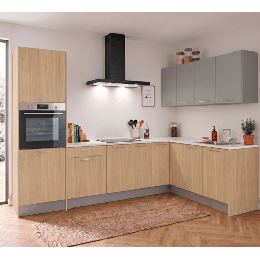 Cozinha ESENCIAL L3020 L 3x2m 16mm madeira natural e cinza Cozinha ESENCIAL L3020 L 3x2m 16mm madeira natural e cinza