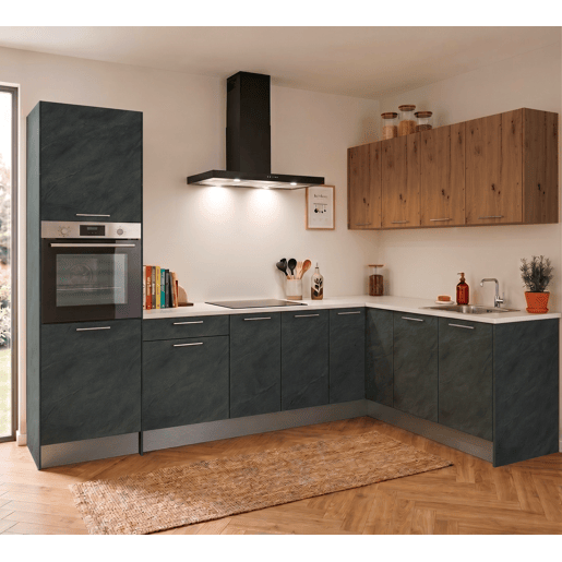 Cozinha ESENCIAL L3020 L 3x2m 16mm cinza escuro e carvalho