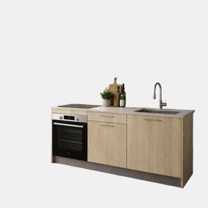 Cozinha ESENCIAL R18 reta 1,8m 16mm madeira natural e cinza